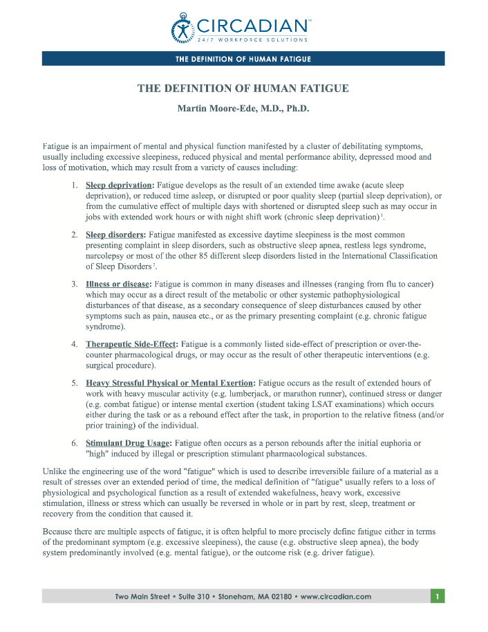 White Paper: The Definition of Human Fatigue